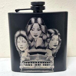 Engraved Black Flask - Chicana Art